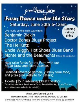 Farm Dance Under the Stars: Uncle Wiggly Hot Shoes Blues Band, The Hellkatz, Benjamin Ziakin, DOCTOR BONES BLUES PROJECT, Monte and the Beaumonts - Tribute to Joe Cocker @ Providence Farm Jun 20 2015 - Jun 24th @ Providence Farm