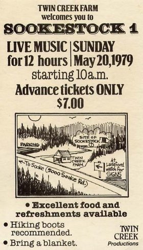 Sookestock 1: Heartbreak Mountain, The New Citizens, Childgrove, Night Flight, Blue Moon Band, Honey Child, Shameless 70s, Allen Cottell, Uncle Wigglys Hot Shoes Blues Band, Zylus, Marc and Blair @ Twin Creek Farm May 20 1979 - Jun 16th @ Twin Creek Farm