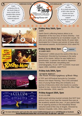 HUB Film Club @ The HUB at Cowichan Station May 26 2017 - Jun 25th @ The HUB at Cowichan Station