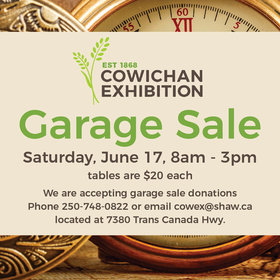 Cowichan Exhibition Fundraising Garage Sale @ Cowichan Exhibition Jun 17 2017 - Jun 25th @ Cowichan Exhibition