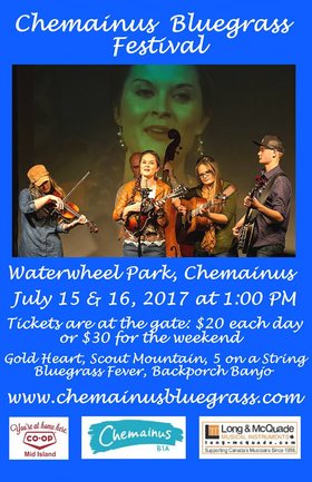 Chemainus Bluegrass Extravaganza: Backporch Banjo, Bluegrass Fever, Scout Mountain, Five on a String, Gold Heart @ Chemainus Waterwheel Park Bandshell Jul 16 2017 - Jun 25th @ Chemainus Waterwheel Park Bandshell