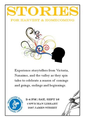 Stories for Harvest & Homecoming (A Storytelling Exhibition) @ Vancouver Island Regional Library (Cowichan Branch) Sep 16 2017 - Jun 25th @ Vancouver Island Regional Library (Cowichan Branch)