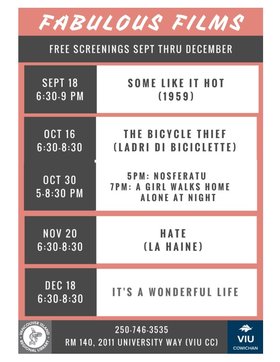 Fab Films: 'Some Like It Hot' @ Room 140, 2011 University Way (VIU Cowichan Lecture Theatre) Sep 18 2017 - Jun 25th @ Room 140, 2011 University Way (VIU Cowichan Lecture Theatre)