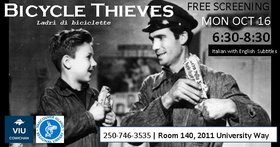 Fab Films: Bicycle Thieves (Ladri di biciclette) @ Vancouver Island University - Cowichan Campus Oct 16 2017 - Jun 25th @ Vancouver Island University - Cowichan Campus