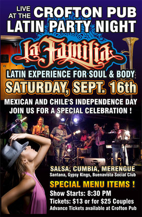 Latin Fiesta Night with La Familia at the Crofton Pub @ Crofton Pub Sep 16 2017 - Jun 25th @ Crofton Pub