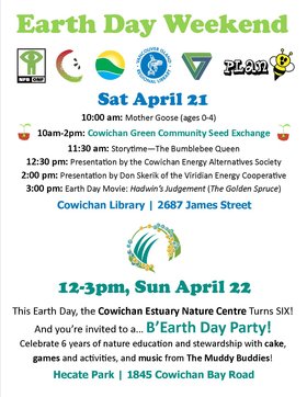 Earth Day Weekend Activities + Displays @ Vancouver Island Regional Library (Cowichan Branch) Apr 21 2018 - Jun 25th @ Vancouver Island Regional Library (Cowichan Branch)