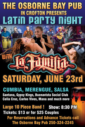 Osborne Bay Pub Presents Latin Fiesta Night with La Familia @ Osborne Bay Pub Jun 23 2018 - Jun 25th @ Osborne Bay Pub