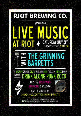 The Grinning Barretts ft. Kush: The Grinning Barretts, Kush @ Riot Brewing Co. Jul 7 2018 - Jun 26th @ Riot Brewing Co.