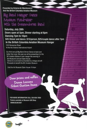 BC Aviation Museum Big Band Dinner/Dance Fundraiser: Commodores Big Band, Kim Greenwood @ BC Aviation Museum, 1910 Norseman Rd, North Saanich, BC V8L 5V5 Jul 28 2018 - Jun 16th @ BC Aviation Museum, 1910 Norseman Rd, North Saanich, BC V8L 5V5