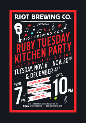 Ruby Tuesday:  Glenn and Jetta @ Riot Brewing Co. Jan 15 2019 - Jun 26th @ Riot Brewing Co.