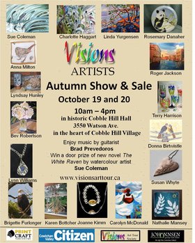 Visions Artists Autumn Show & Sale: Brad Prevedoros (Music Performance), Sue Coleman, Charlotte Haggart, Linda Yurgensen, Rosemary Danaher, Roger Jackson, Terry Harrison, Donna Birtwistle, Susan Jean Whyte, Nathalie Mansey, Carolyn McDonald, Joanne Kimm, Karen Bottcher, Brigette Furlonger, Lynn Williams, Bev Robertson - AFCA, Lyndsay Hunley, Anna Milton @ Cobble Hill Hall Oct 19 2019 - Jun 27th @ Cobble Hill Hall