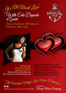 It's All About Love - Edie Daponte: Edie DaPonte, Joey Smith, Karel Roessingh, Damian Graham @ Osborne Bay Pub Feb 14 2020 - Jun 27th @ Osborne Bay Pub