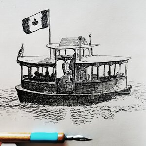 Harbour Ferry - Original Pen and Ink Artwork by 
Adam Bartosik