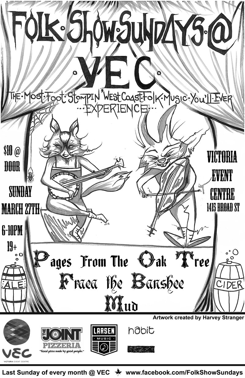 Folk Show Sundays: Pages From The Oak Tree, FRAEA THE BANSHEE, Mud @ Victoria Event Centre Mar 27 2016 - Jun 4th @ Victoria Event Centre