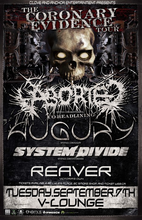 Augury, Aborted, System Divide, Reaver @ V-lounge Sep 7 2010 - May 8th @ V-lounge