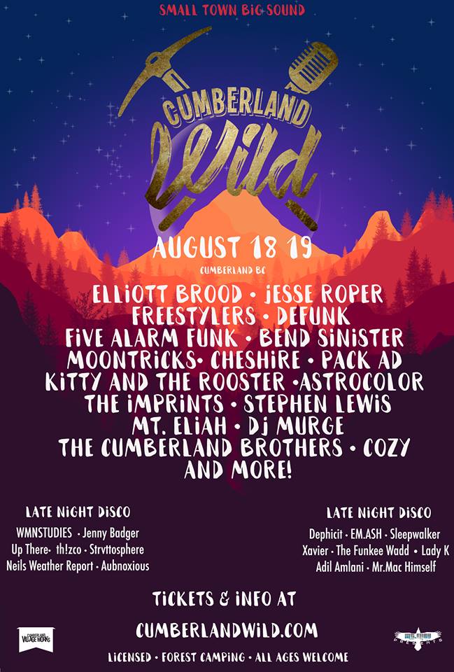 Cumberland Wild: Elliot Brood, Jesse Roper, Five Alarm Funk, Bend Sinister, Defunk, Moontricks, Astrocolor, The FREESTYLERS, The Pack A.D., COZY, Dj Murge, Stephen Lewis and the BIG Band of Fun, Mt. Eliah, The Cumberland Brothers, Kitty & The Rooster , DJ Neil's Weather Report @ Cumberland Village Park Aug 18 2018 - May 6th @ Cumberland Village Park