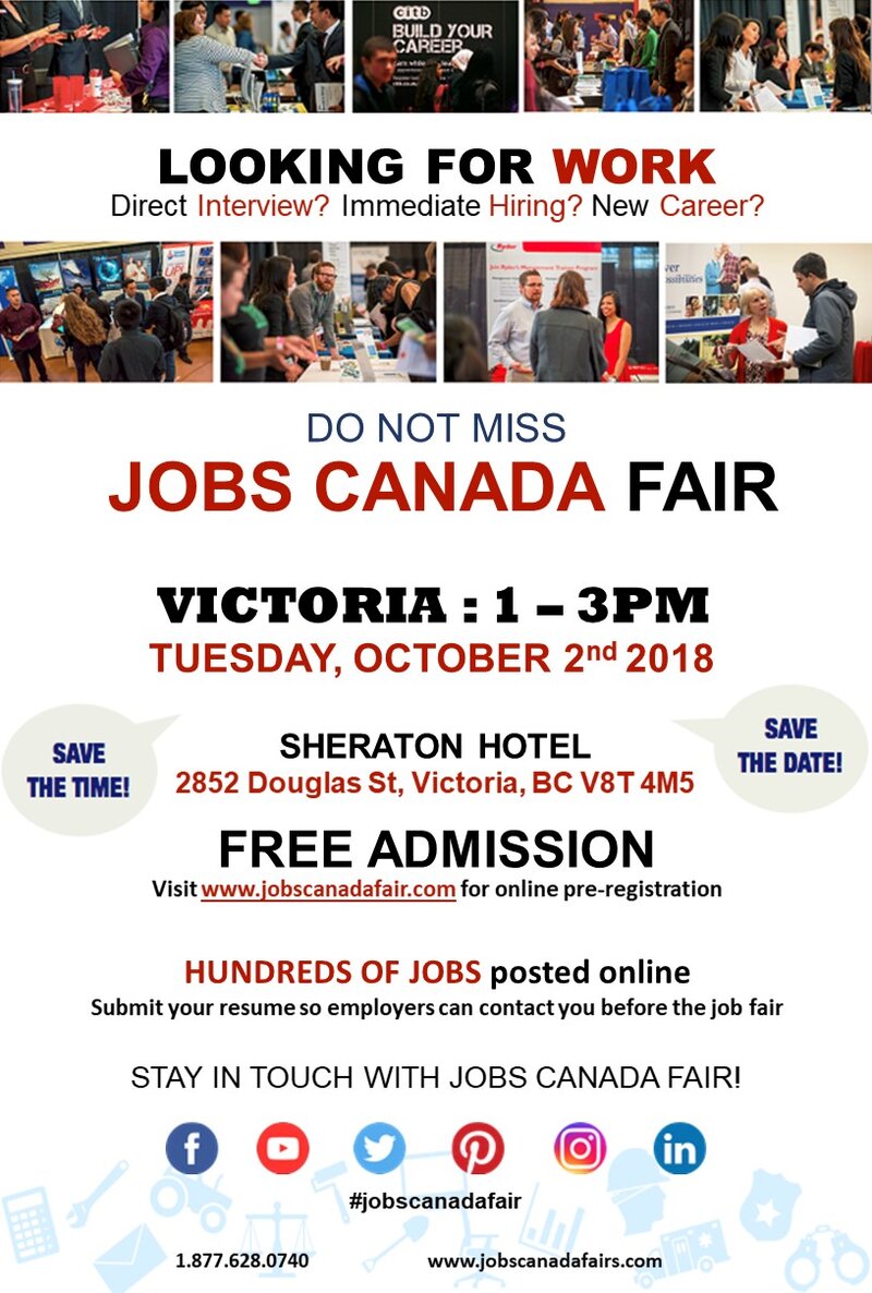 FREE: Victoria Job Fair – October 2nd, 2018 @ Four Points by Sheraton Victoria - Oct 02, 2018