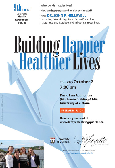 9th Annual Lafayette Health Awareness Forum: Building Happier, Healthier Lives: Lafayette String Quartet @ David Lam Auditorium Oct 2 2014 - May 10th @ David Lam Auditorium