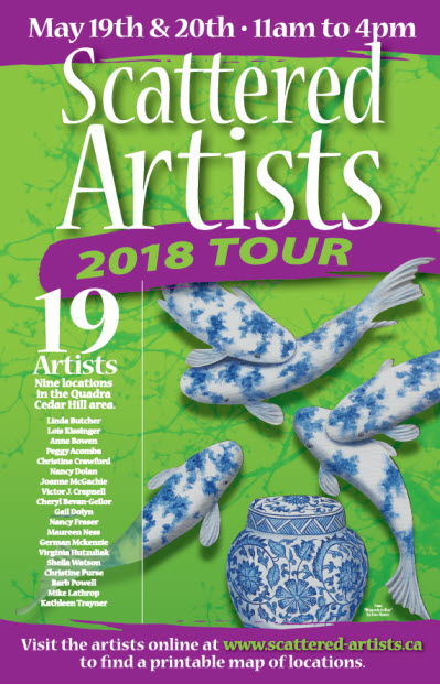 Scattered Artists Studio Tour: Linda Butcher, Lois Kissinger, Paggy Acomba, Anne Bowen, Christine Crawford, Nancy Dolan, Joanne McGachie, Victoria J Crapnell, Cheryl Bevan-Gellor, Gail Dolyn, Nancy Fraser, Maureen Ness, German McKenzie, Virginia Hutzuliak, sheila watson, Christine Purse, Barb Powell, Mike Lathrop, Kathleen Trayner @ Scattered Artists Studio Tour - May 19, 2018