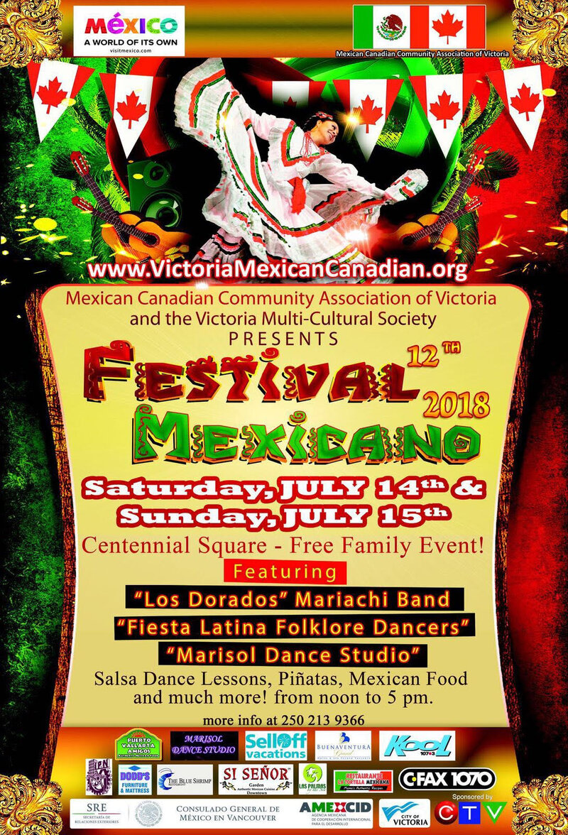 FESTIVAL MEXICANO: MARIACHI BAND LOS DORADOS , FIESTA LATINA FOLKLORE DANCERS, MARISOL DANCE STUDIO , ZUMBA WHIT IZABEL @ Centennial Square Jul 14 2018 - Jun 23rd @ Centennial Square