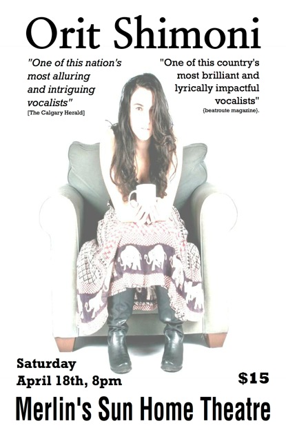 Internationally renowned, touring singer-songwriter: Orit Shimoni (Little Birdie) @ Merlin's Sun Inc. - Apr 18, 2015