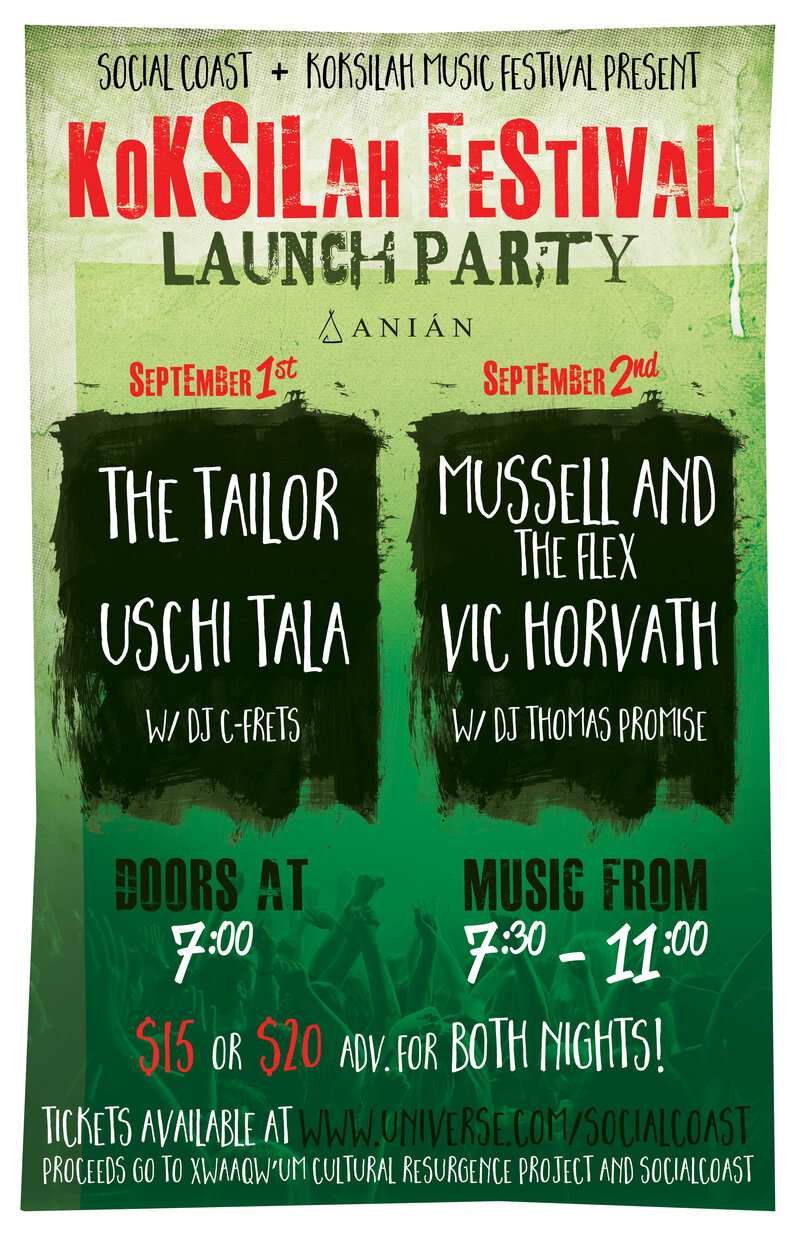 Koksilah Festival Launch Party: Tarran the Tailor, Uschi Tala, Scott Dunbar, Mussell and the Flex, Vic Horvath, DJ Thomas Promise, DJ C-Frets @ Anian Yard - Sep 01, 2017