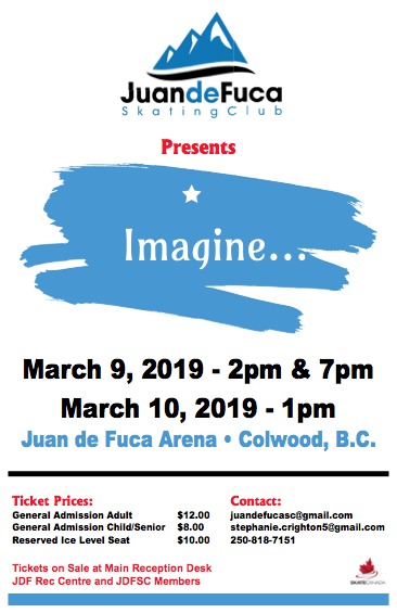 Juan de Fuca Skating Club Ice Show 'Imagine...' @ Juan de Fuca Recreation Centre Mar 10 2019 - May 8th @ Juan de Fuca Recreation Centre