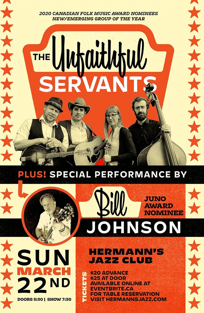 A Special Night Of Music: The Unfaithful Servants, Bill Johnson @ Hermann's Jazz Club Mar 22 2020 - May 6th @ Hermann's Jazz Club