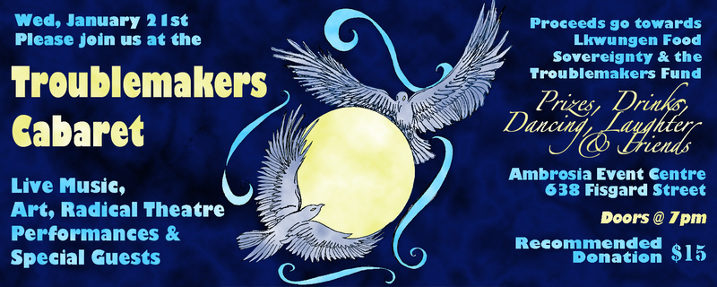 Troublemakers Cabaret: Tuesdays, William Falk, Raging Grannies, DJ Fretwell, Stillbroke (later Borderline Divine), Franke James, Lindsay Stewart, Morgan Purvis, Whistling Kettle Improv, Kevin Paul @ Ambrosia Banquet & Events Jan 21 2015 - May 8th @ Ambrosia Banquet & Events