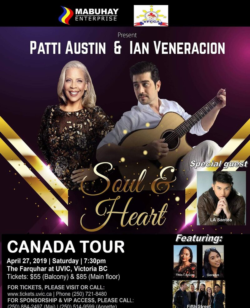 Soul and Heart Canada Tour: Patti Austin, Ian Veneracion, LA Santos, Fifth Street, Thia and Geralyn @ The Farquhar @ UVic Apr 27 2019 - Jun 10th @ The Farquhar @ UVic