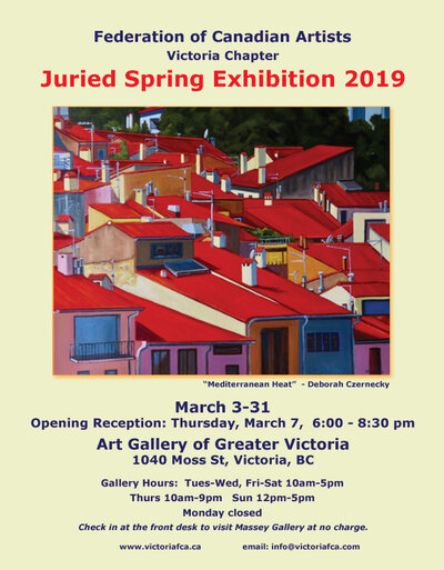 Federation of Canadian Artists Juried Spring Art Exhibition and Sale: TBA after jurying @ Art Gallery Of Greater Victoria Mar 7 2019 - Jun 14th @ Art Gallery Of Greater Victoria