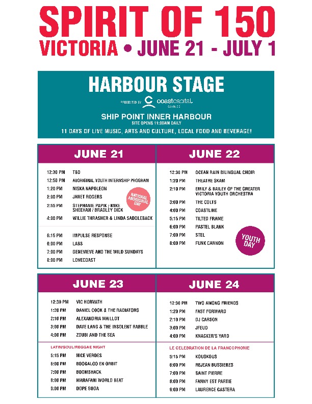 Spirit of 150: Dope Soda, Dave Lang, Marafani World Beat, Alexandria Maillot, Boomshack, Daniel Cook & The Radiators, Boogaloo En Orbit, Vic Horvath, Nice Verdes, Zoubi and the Sea @ Ship Point (Inner Harbour) - Jun 23, 2017