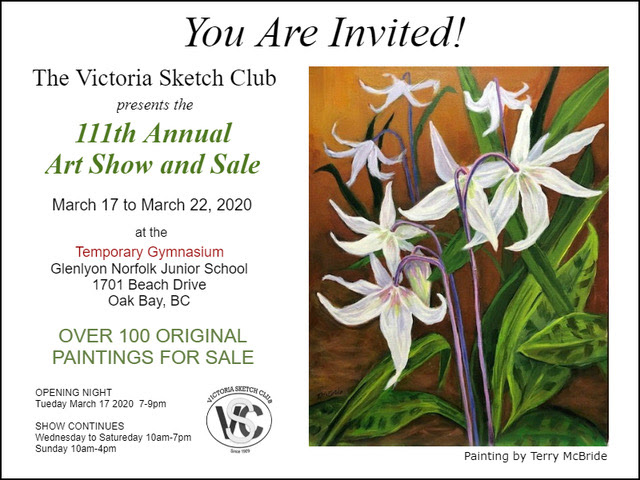 111th ANNUAL Victoria Sketch Club ART SHOW & SALE: Victoria Sketch Club @ Glenlyon Norfolk Junior School, 1701 Beach Drive Mar 17 2020 - Jun 3rd @ Glenlyon Norfolk Junior School, 1701 Beach Drive