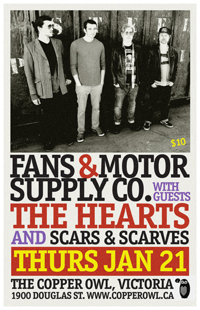 Fans & Motor Supply Co, The Hearts, Scars and Scarves @ Copper Owl Jan 21 2016 - May 8th @ Copper Owl