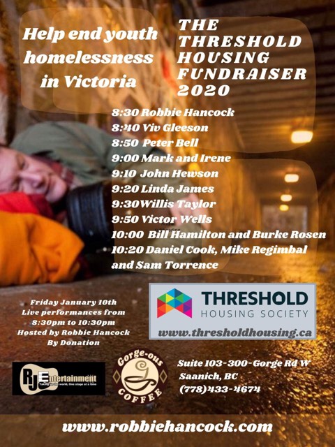 Threshold Housing Society Fundraiser: Robbie Hancock, Willis Taylor, Viv Gleeson, Victoria Wells, Peter Bell, Bill Hamilton, Mark and Irene, Burke Rosen, John Hewson, Daniel Cook, Linda James, Mike Regimbal, Sam Torrence @ Gorge-ous Coffee - Jan 10, 2020
