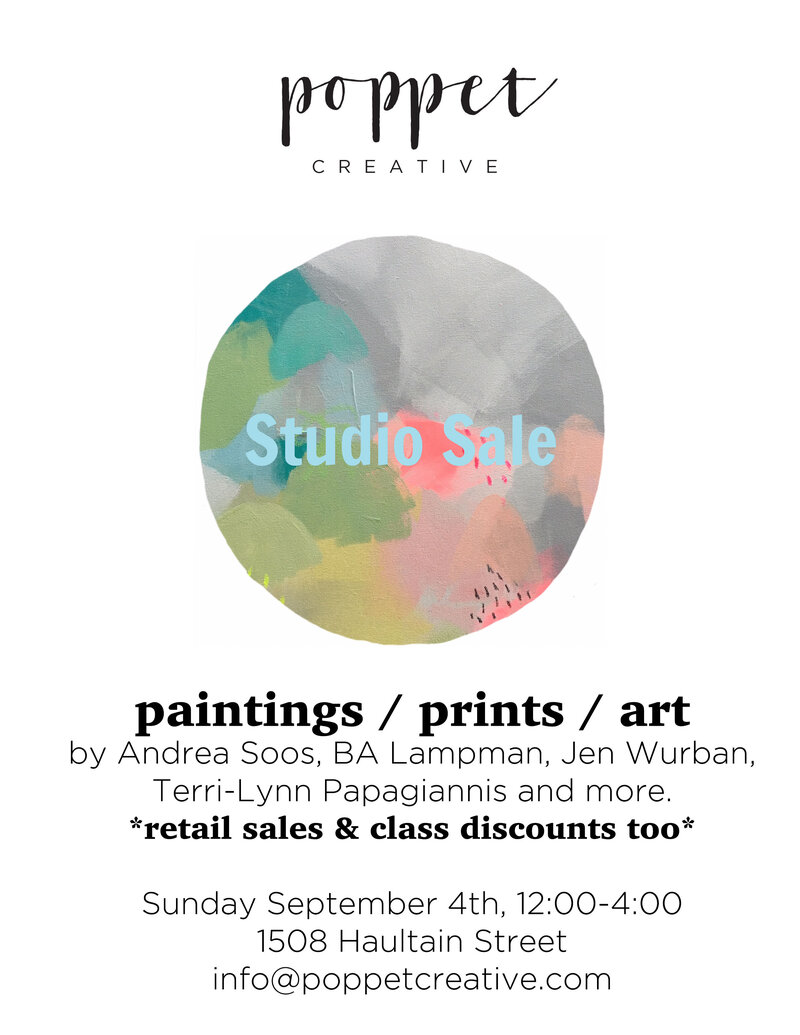 Studio Sale: BA Lampman, Andrea Soos, Terri-Lynn Papagiannis, Jen Wurban @ Poppet Creative Sep 4 2016 - May 1st @ Poppet Creative