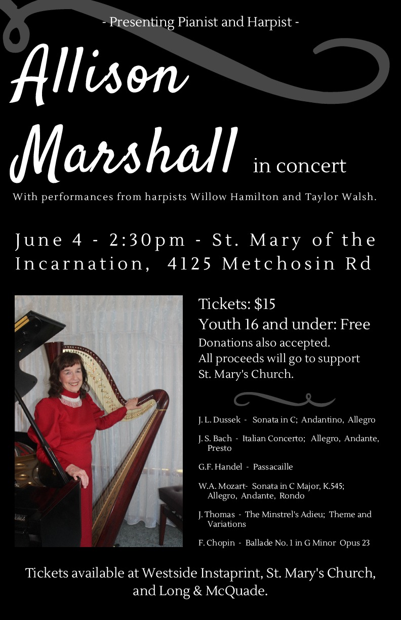 Allison Marshall in Concert @ St. Mary's of the Incarnation Jun 4 2017 - May 22nd @ St. Mary's of the Incarnation
