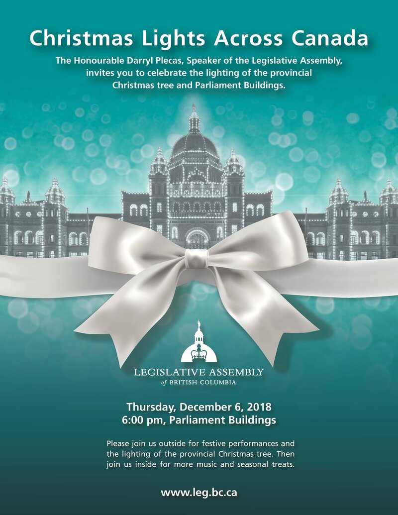 Christmas Lights Across Canada: South Park Elementary School Choir, St. Margaret's Secondary School Choir, SingYourJoy Young Adult Chorus, Reynolds Secondary School Carol Band @ Legislature Lawns Dec 6 2018 - May 1st @ Legislature Lawns