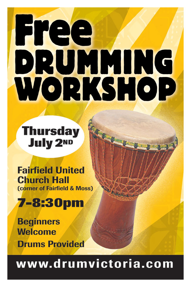 Free Drumming Workshop! @ Fairfield United Church Jul 2 2015 - May 6th @ Fairfield United Church