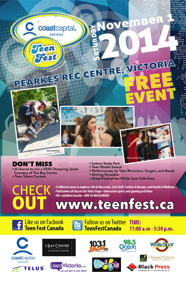 Coast Capital Savings Victoria TeenFest: Sirreal, Tristan Thompson, Ria Jade, Arium @ Pearkes Arena Nov 1 2014 - May 1st @ Pearkes Arena