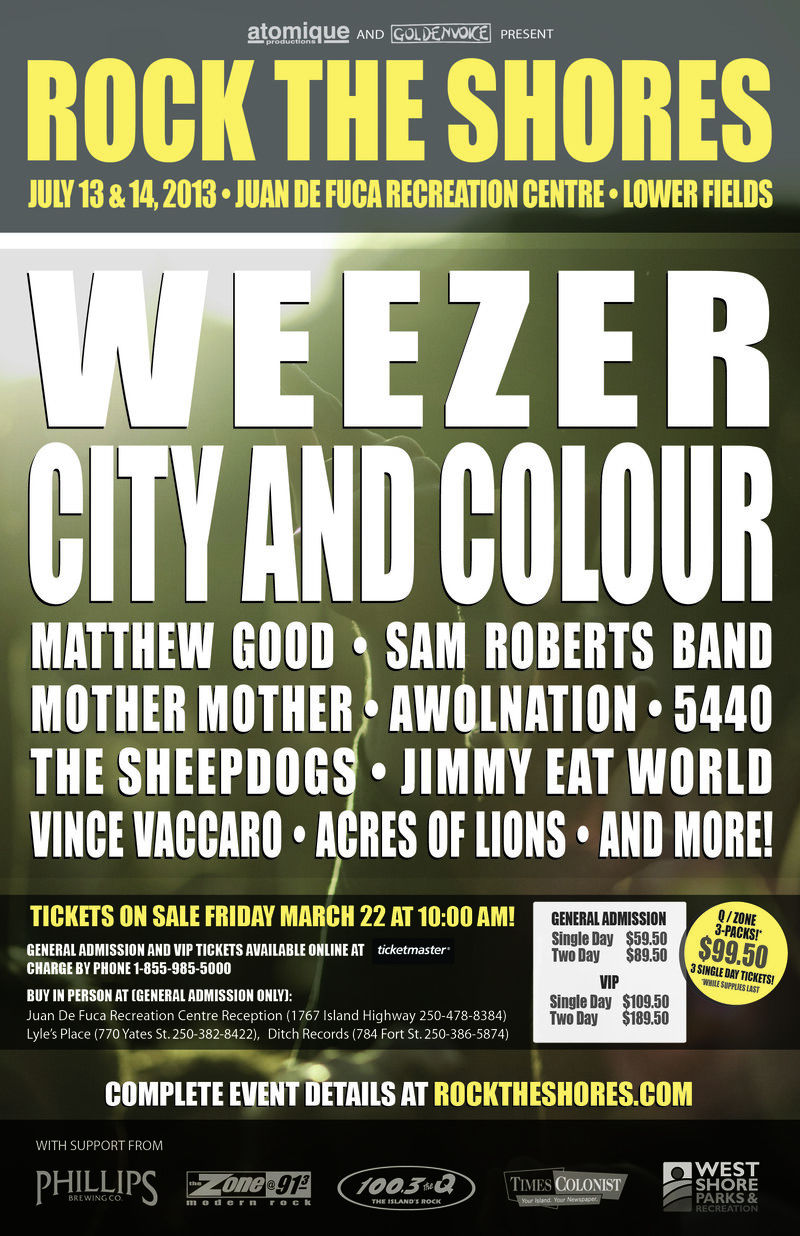 Rock The Shores 2013: Weezer, Sam Roberts Band, Mother Mother, AWOLNATION, Vince Vaccaro, Reignwolf @ Juan De Fuca Recreation Centre - Lower Fields - Jul 14, 2013