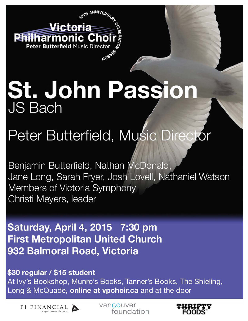 JS Bach's St. John Passion: Benjamin&nbsp;Butterfield, Nathan McDonald, Jane Long, Sarah Fryer, Josh Lovell, Nathaniel Watson, Christi Meyers @ United Commons (First Metropolitan United Church) Apr 4 2015 - May 16th @ United Commons (First Metropolitan United Church)