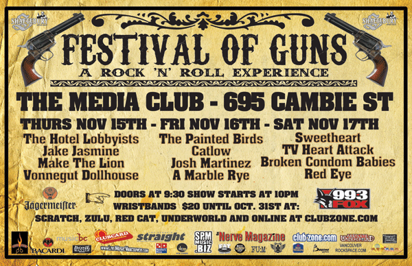 Festival of Guns 2007: The Hotel Lobbyists, Jake Jasmine, make the lion, Vonnegut Dollhouse @ The Media Club - Nov 15, 2007