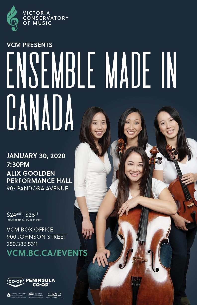 Ensemble Made In Canada: Angela Park, Elissa Lee, Sharon Wei, Trey Lee @ Robin and Winifred Wood Recital Hall - Victoria Conservatory of  Jan 30 2020 - May 7th @ Robin and Winifred Wood Recital Hall - Victoria Conservatory of 