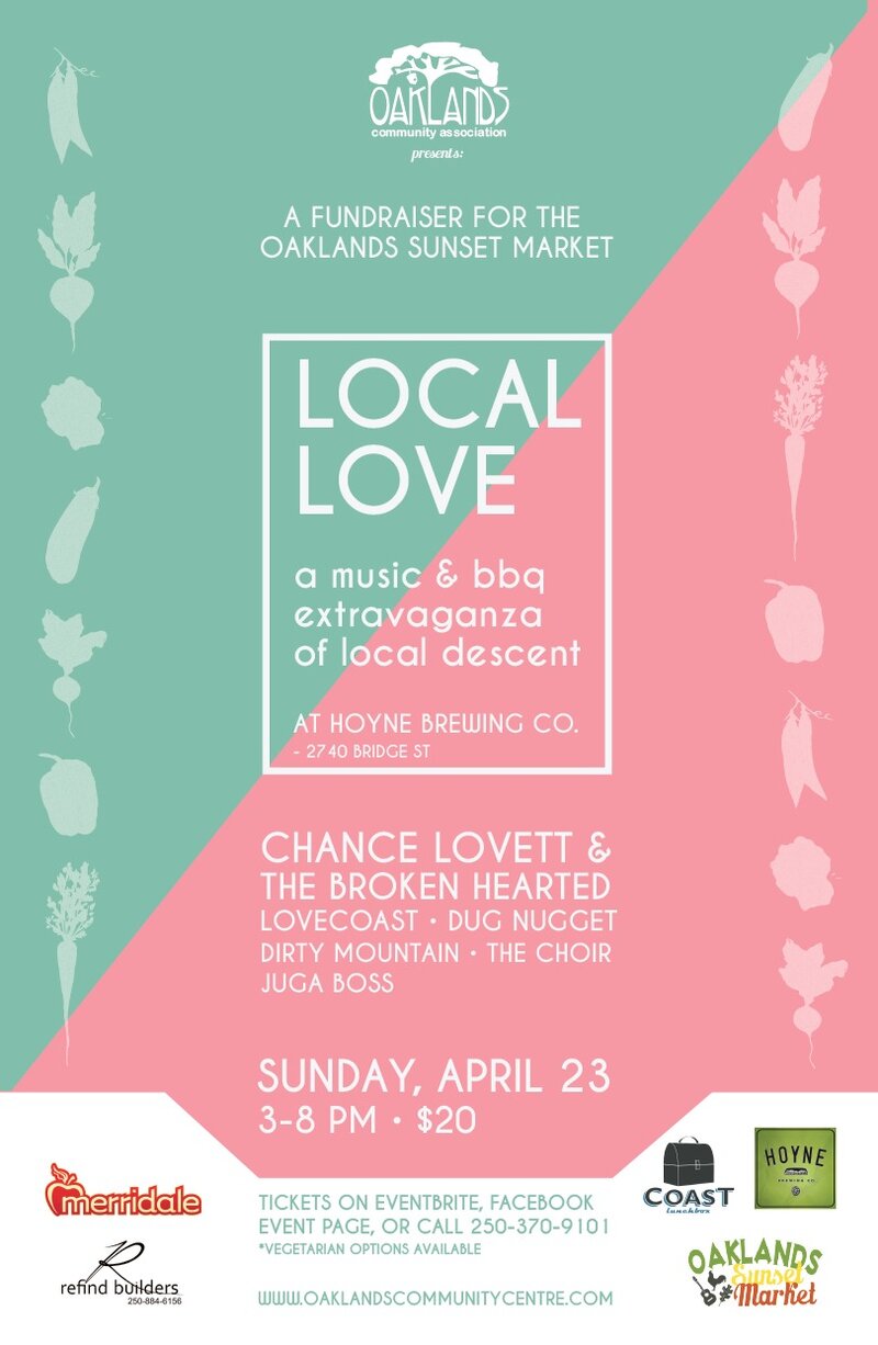 Local Love: Oaklands Sunset Market Fundraiser: Chance Lovett and the Broken Hearted, LOVECoast, Dirty Mountain, Dug Nugget, The Choir, Jugo Bossa @ Hoyne Brewing Co. Apr 23 2017 - May 1st @ Hoyne Brewing Co.