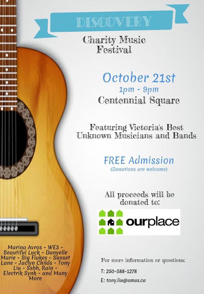 Discovery: Charity Music Festival: WE3, Marina Avros, Beautiful Luck, Danyelle Marie, Big Flakes, Sunset Lane, Tony Liu, Jaclyn Childs, Sshh, Rain, Electrik Synk, G Notes, & Many More! @ Centennial Square Oct 22 2017 - May 5th @ Centennial Square