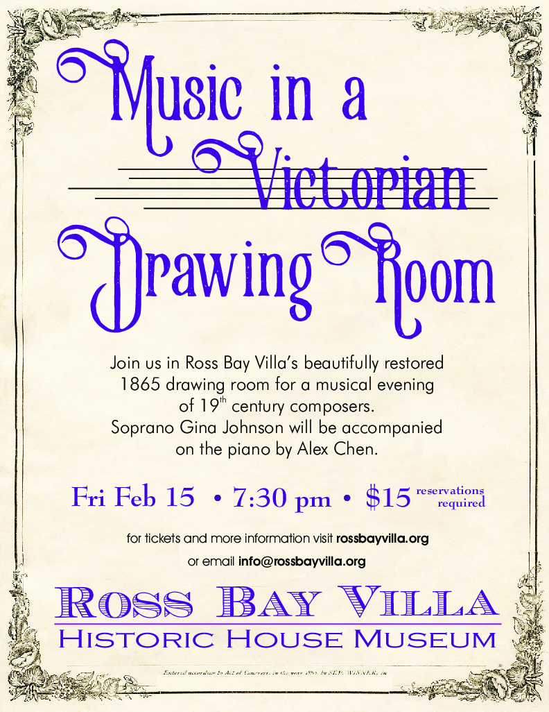 Music In a Victorian Drawing Room: Gina Johnson, Alex Chen @ Ross Bay Villa Historic House Museum Feb 15 2019 - Jun 20th @ Ross Bay Villa Historic House Museum