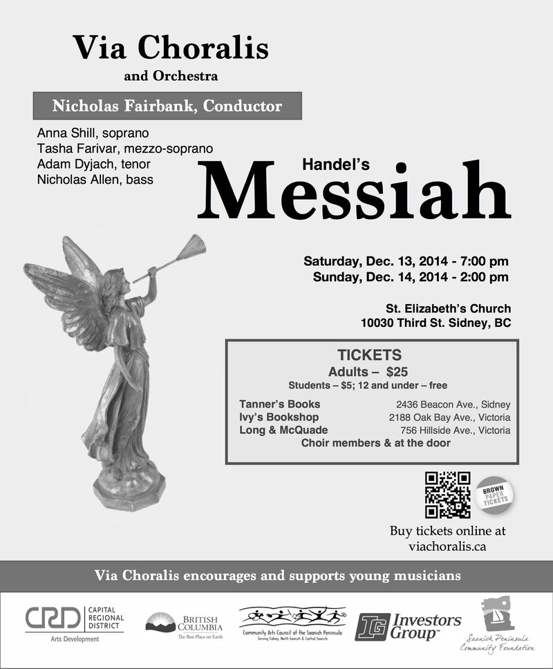 Handel's Messiah on the Peninsula: Via Choralis Chamber Choir, Nicholas Fairbank , Tasha Farivar , Anna Shill, Nicholas Allen , Adam Dyjach, 20 piece professional orchestra @ St. Elizabeth&rsquo;s Church Dec 13 2014 - May 6th @ St. Elizabeth&rsquo;s Church