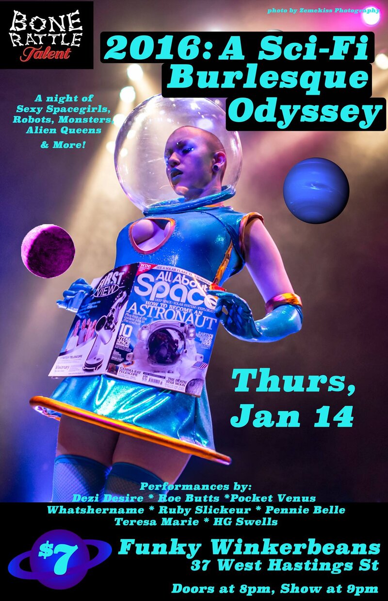 A SCI-FI SPACE  ODYSSEY~: BONERATTLE TALENT BURLESQUE @ Funky Winker Beans - Jan 14, 2016