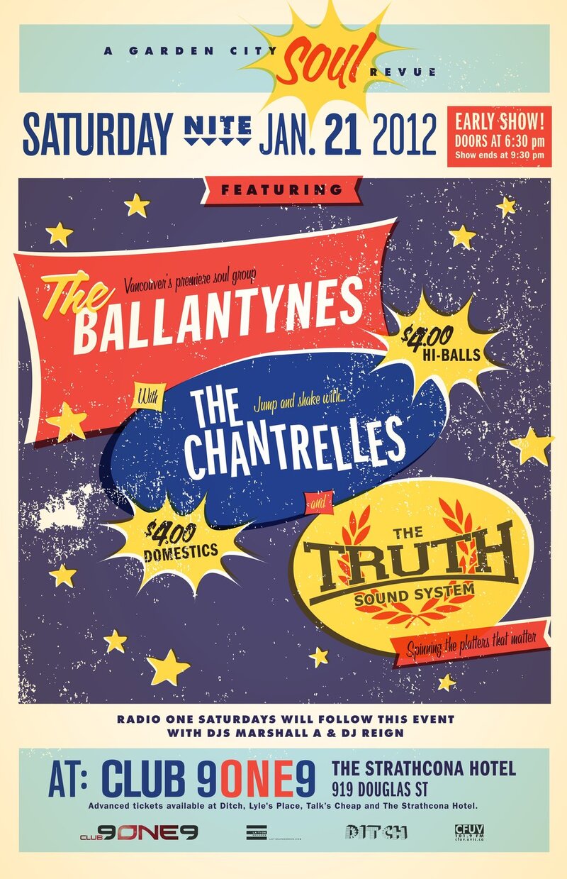 Garden City Soul Revue: The Ballantynes, The Chantrelles, The Truth Sound System @ Distrikt Jan 21 2012 - May 20th @ Distrikt